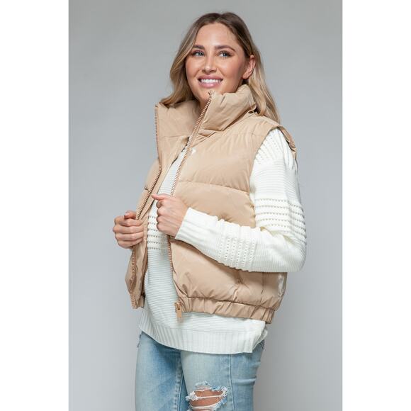 SNOBBISH Iced Coffee Tan Fine Fur Lining Quilted Puffer Vest Full Zip Misses NEW - Picture 6 of 9